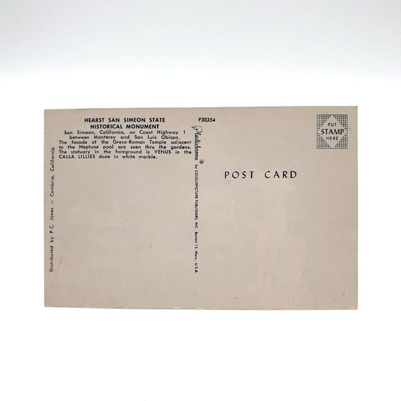 Vintage Postcard Hearst San Simeon CA Historical Monument Venus Statue P30354 - Picture 2 of 2